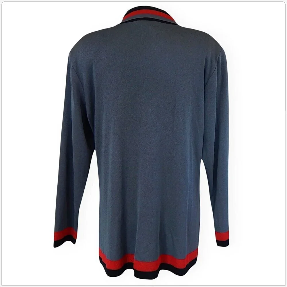 Exclusively Misook Charcoal Gray Red Black Stripe Open Knit Jacket PM MP